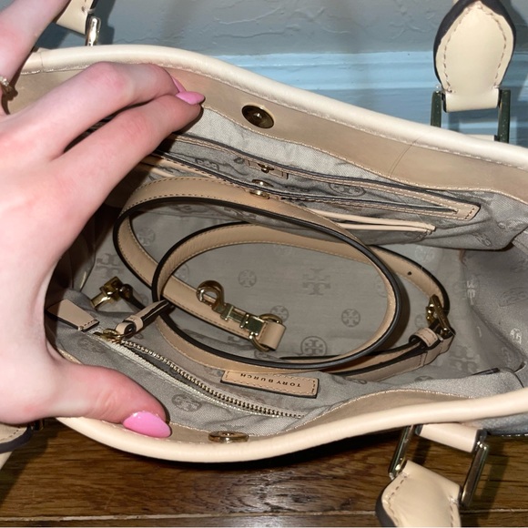 Tory Burch Frances Snakeskin Canvas Satchel Shoulder Bag - Picture 4 of 7